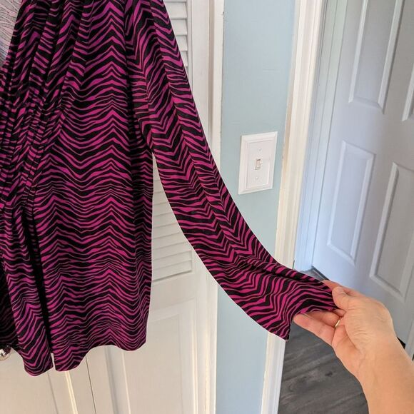 Rafaella Top Womens L Purple Black Animal Print Pullover Stretch Normcore Pleat - Picture 5 of 5